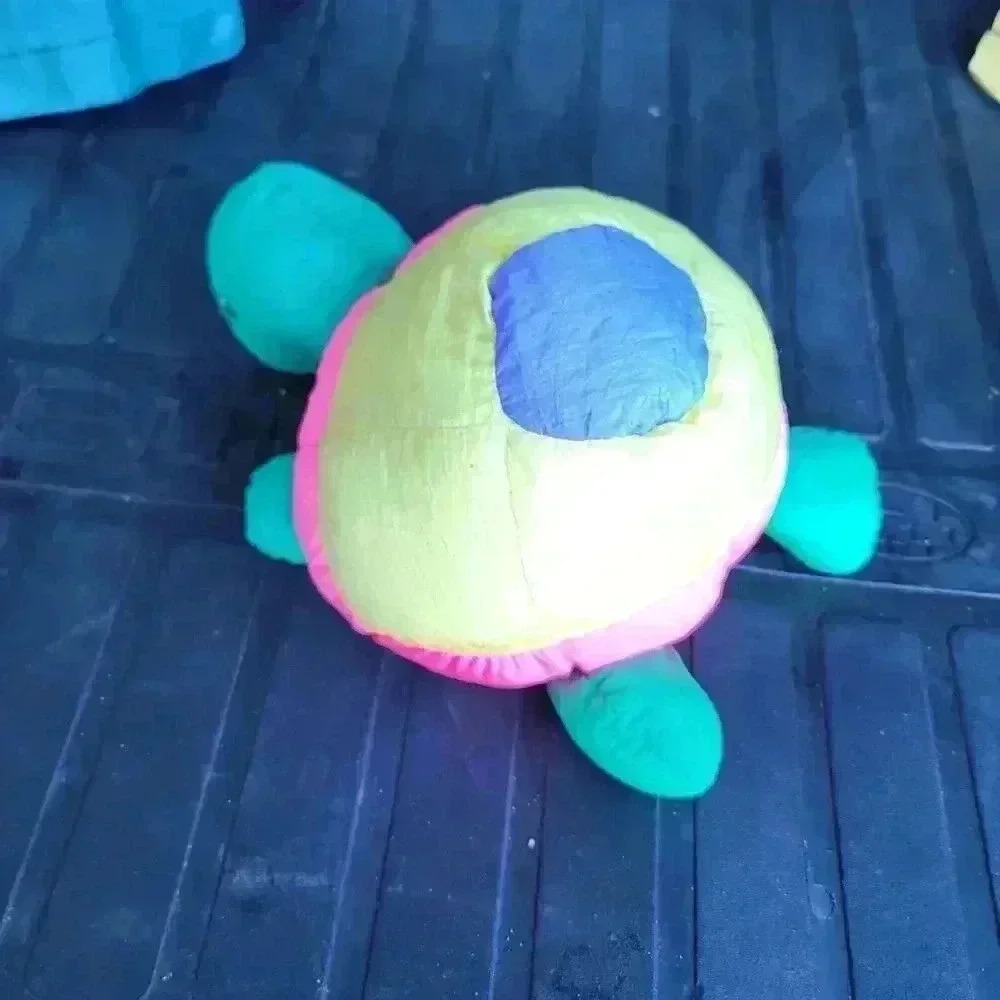 Vintage 1980’s Mervyn’s Playful Pals Neon Stuffed Plush Turtle Nylon Retro Korea - Picture 2 of 7